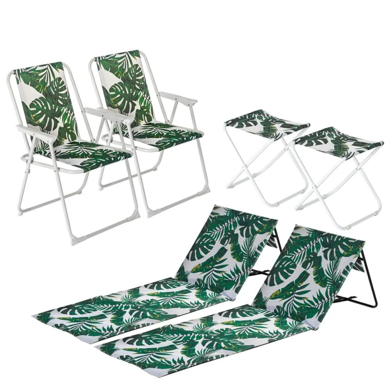 Image of Harbour Housewares 6 Piece Folding Beach Furniture Set - Banana Leaf