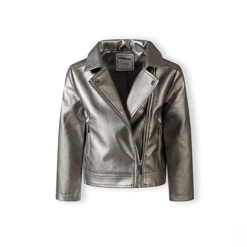 Image of Minoti Kids Biker Leather Jacket Silver female 7-8 Yrs