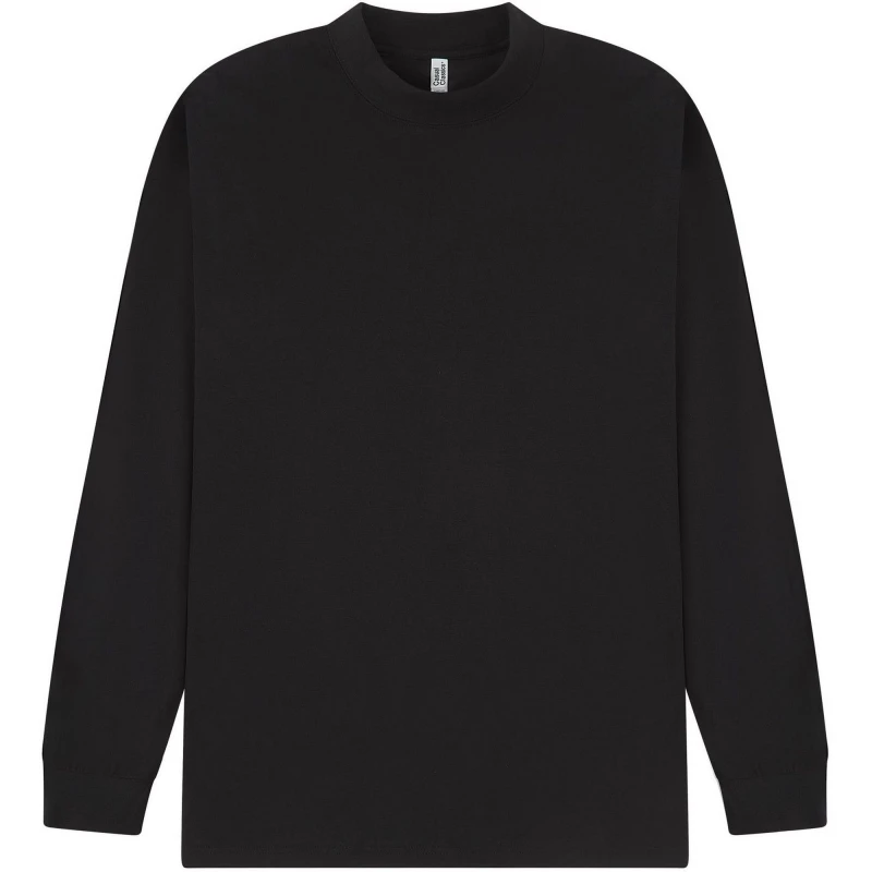 Image of Casual Classics Mens Combed Ringspun Cotton Extended Neckline Oversized Long-Sleeved T-Shirt in Black Size: XS Black Male XS