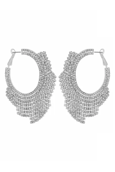 Image of Silver Crystal Diamante Shower Hoop Earrings