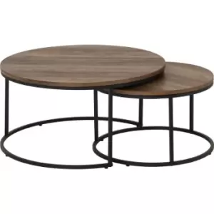 Image of Quebec Round Coffee Table Set Medium Oak Effect Black