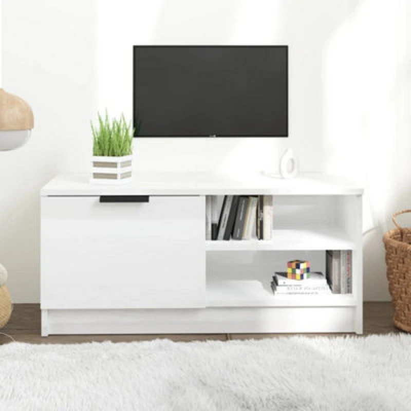 Image of Vidaxl TV Cabinet High Gloss White 80X35X36.5cm Engineered Wood, White 811478