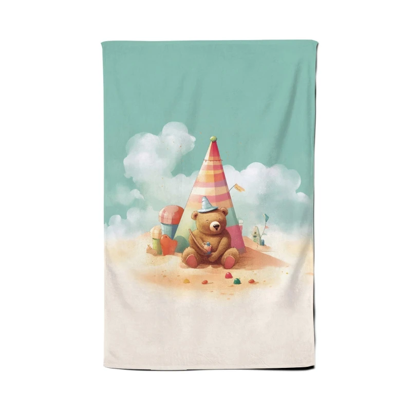 Image of Warren Reed - Designer A Bear On A Beach Holiday Tea Towel in Yellow Yellow Unisex