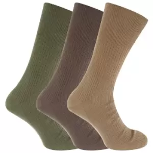 Image of Mens Big Foot Non Elastic Diabetic Socks (3 Pairs) (UK 11-14 EURO 45-49) (Brown/Olive/Biege)