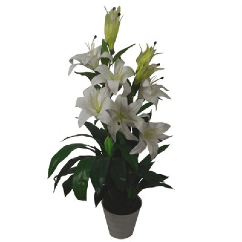 Image of Leaf 90cm (3ft) Artificial Lily Stargazer Style Lillies Plant Large Flowers White White