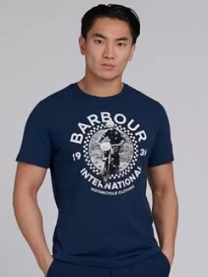 Image of Barbour International Archive Checkers Motorbike T-Shirt, Navy, Size S, Men