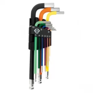 Image of CK Tools T4449 Coloured Ball End Hexagon Key Clip Set 9 pcs