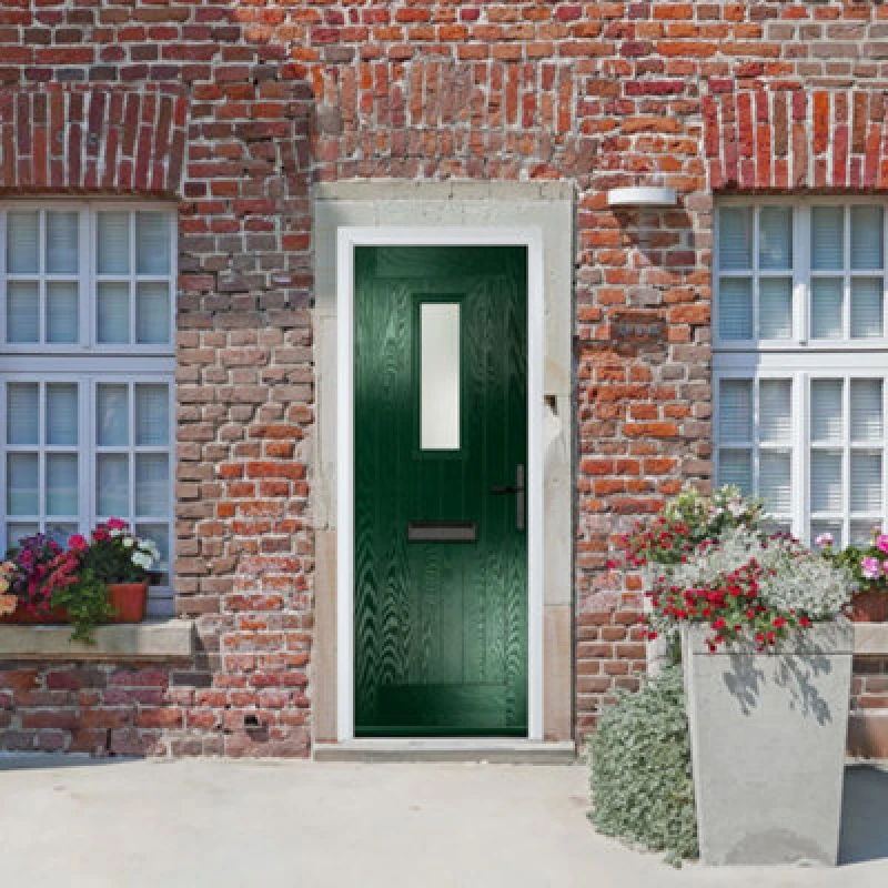 Image of Lacerta Composite Door Sunningdale Green 920mm X 2090mm Open In Left Hand Obs Glass 10 Year Guarantee - Free Delivery & Smart Lock