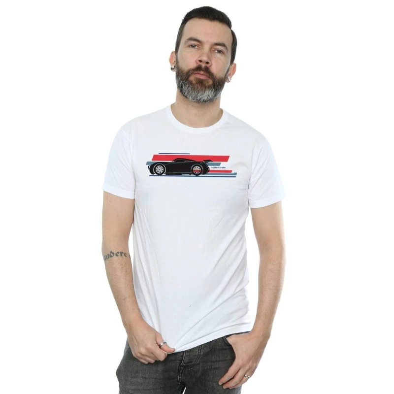 Image of Disney Men Cars Jackson Storm Stripes T-Shirt in White Size: Small White S Male 5057245943314
