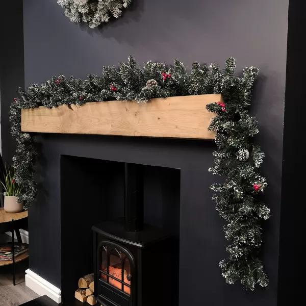 Image of 2.7m Green Christmas Garland with Pine Cones and Red Berries