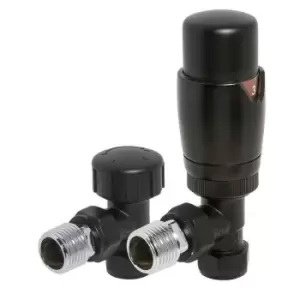Image of Matt Black Thermostatic Angled Radiator Valve