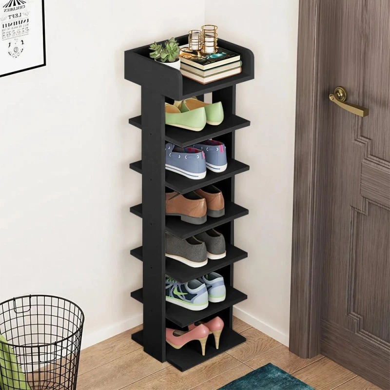 Image of Cottonfy UK 7-Tier Wooden Shoe Rack Black M