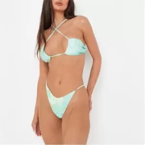 Image of Missguided Tie Dye Cross Over Bikini Top and High Leg Bottom Bikini Set - Green