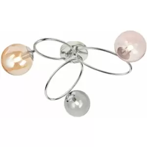 Image of Loops - Semi Flush Multi Arm Ceiling Light - Chrome Plated - Pink Grey & Champagne Glass