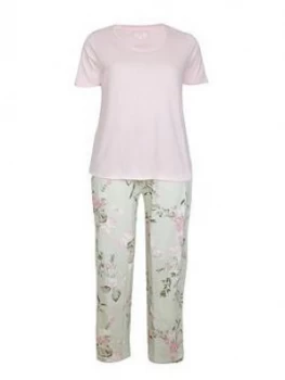 Image of Evans Pink And Sage Green Floral Print Pyjama Set - Pink