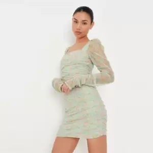 Image of Missguided Mini Dress Ss Mesh Ditsy - Green