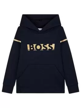 Image of BOSS Boys Gold Logo Hoodie - Navy, Size 8 Years