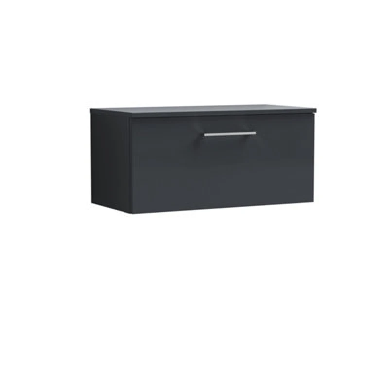 Image of Nuie Arno Wall Hung 1-Drawer Modern Vanity Unit With Satin Soft Black Laminate Worktop