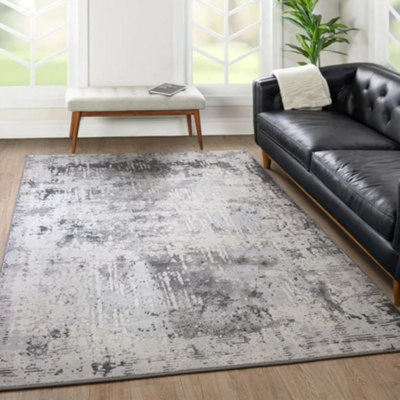 Image of The Rug Edit Ritz Luxe Shimmer Charcoal Living Room Rug 80X140Cm