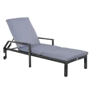 Image of Outsunny Outdoor PE Rattan Wicker Chaise Sun Lounger Recliner Garden Chair with 5-Level Adjustable Backrest and 2 Wheels, Mixed Grey