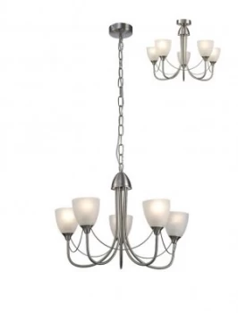Image of Ceiling 5 Light Ceiling Pendant, Semi Flush Convertible E14 Satin Nickel, Opal Glass
