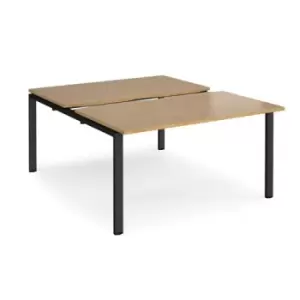 Image of Bench Desk 2 Person Rectangular Desks 1400mm With Sliding Tops Oak Tops With Black Frames 1600mm Depth Adapt