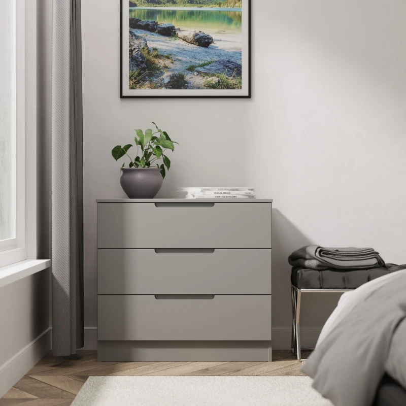 Image of Welcome Furniture Ready Assembled Milan 3 Drawer Chest In Dusk Grey MIL010DGDG