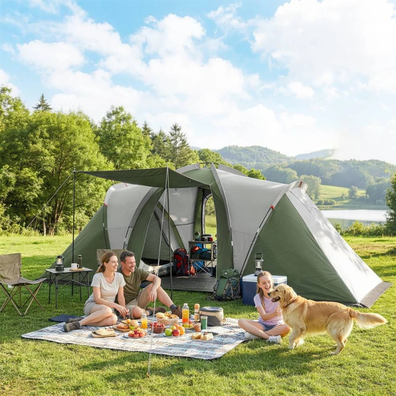 Image of OUTSUNNY Family Camping Tent 3000mm Waterproof 8-12 Person in Green Green Unisex
