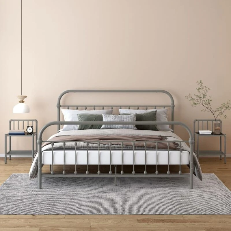 Image of VIDAXL Bedside Cabinets 2 pcs Grey and Black Metal and Glass Vidaxl 8720286197448