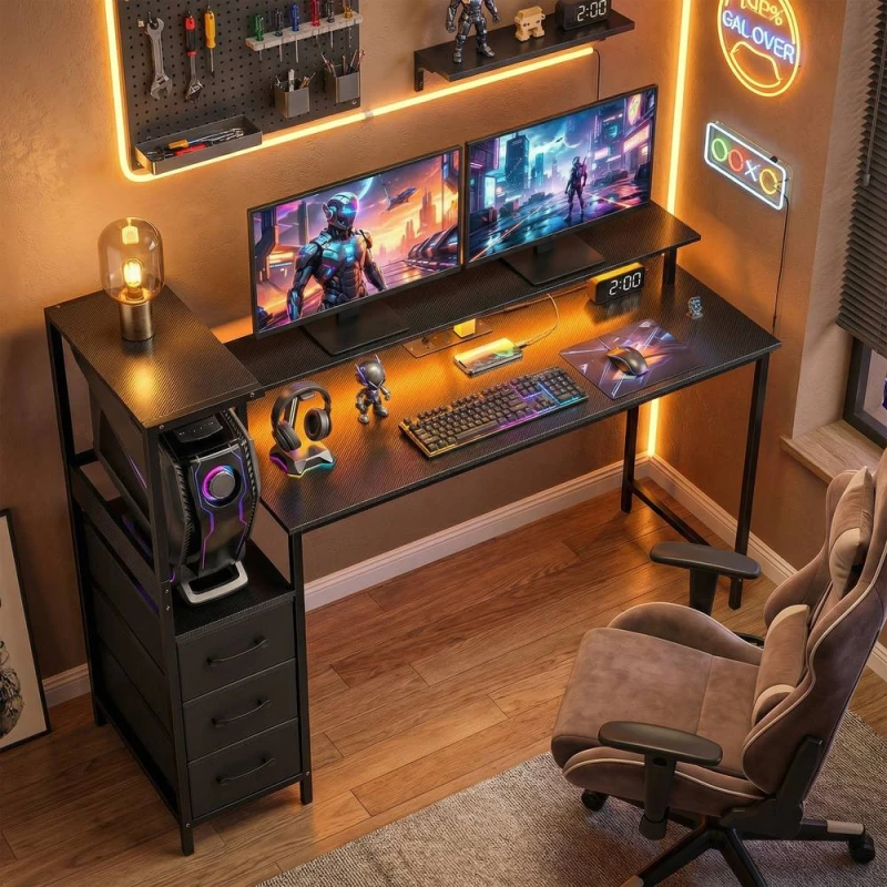 Image of HOMCOM 147cm Gaming Desk with Charging Station & RGB Lights in Black Unisex