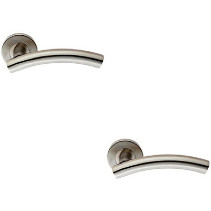 Image of Loops 2x PAIR Arched Round Bar Handle on Round Rose Concealed Fix Satin Steel Metallics