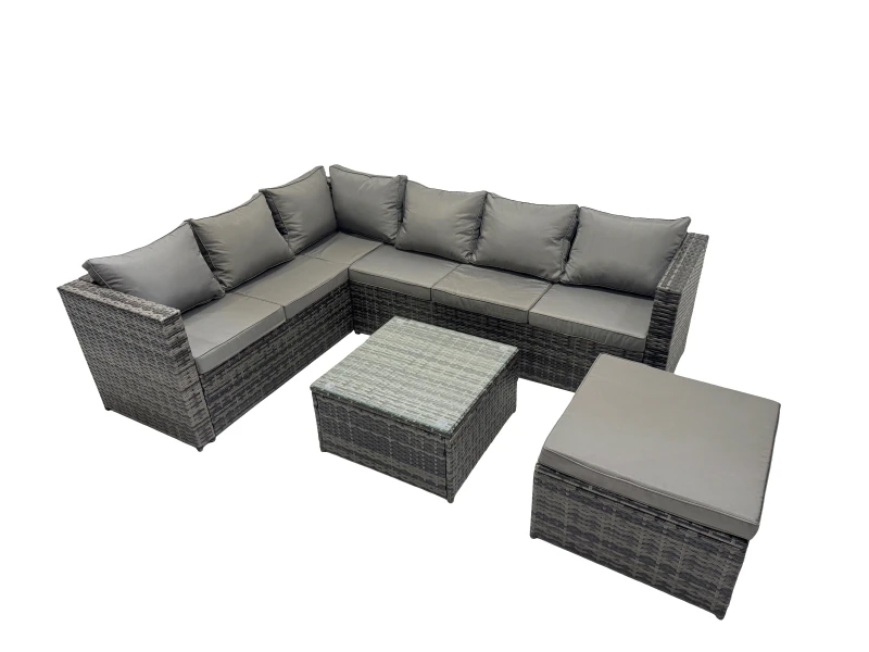 Image of Fimous Patio Furniture Sets with Corner Sofa Coffee Table Big Footstool in Dark Grey Dark Grey Unisex