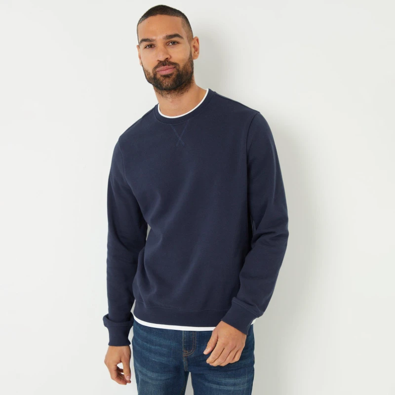 Image of Threadbare Mock T-Shirt Crew Neck Sweatshirt Navy