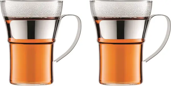 Image of Bodum ASSAM 2 pcs Tea Glass with Steel Handle, Small, 0.3L, 10oz