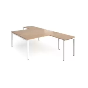 Image of Bench Desk 2 Person With Return Desks 1600mm Beech Tops With White Frames Adapt