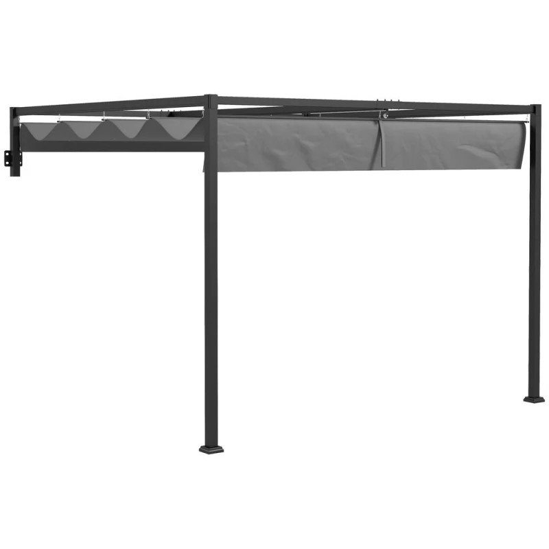 Image of Outsunny 3x4m Wall Mounted Pergola w/ Retractable Canopy, Grey 84C-470V02CG