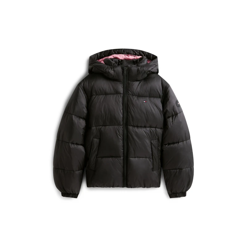 Image of Tommy Hilfiger Kids Shiny Water-Resistant Insulated Short Puffer Jacket Black BDS female 8Y