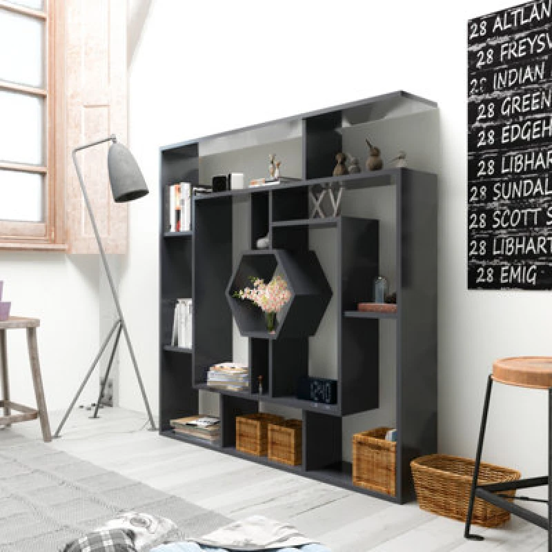 Image of Decorotika Labrina Geometric Design Bookcase Black
