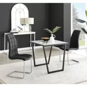Image of Furniturebox Carson White Marble Effect Square Dining Table & 2 Black Murano Faux Leather Chairs