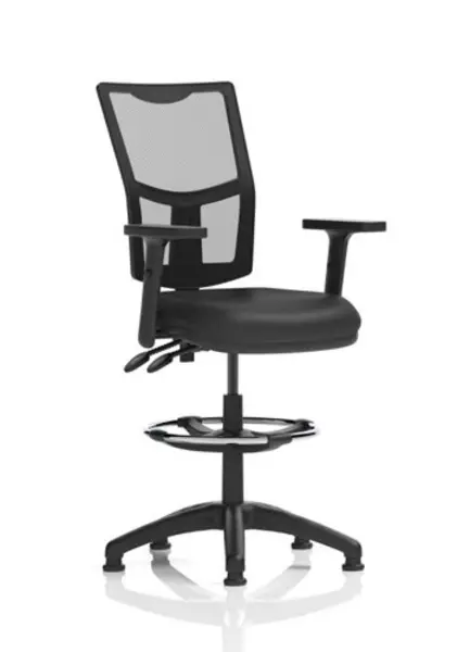 Image of Eclipse Eclipse Plus II Lever Task Operator Chair Mesh Back With Black Bonded Leather Seat With Height Adjustable Arms With High Rise Draughtsman Kit