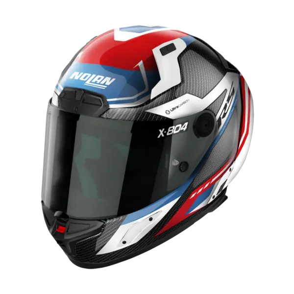 Image of Nolan X-804 RS Ultra Carbon Maven 016 White Red Blue Full Face Helmet Size M