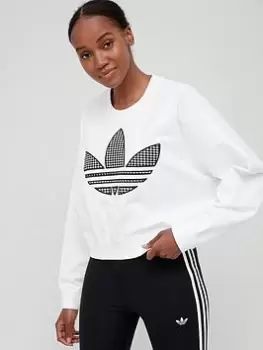 Image of adidas Originals Gingham Oversized Sweat Top - White, Size 8, Women