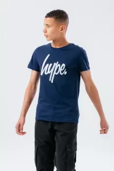Image of HYPE UNISEX KIDS NAVY SCRIPT T-SHIRT