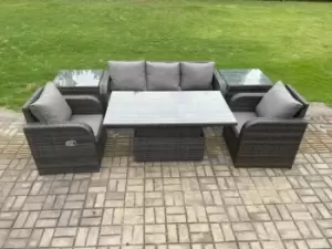 Image of Fimous 5 Seater Outdoor Dark Grey Rattan Lounge Sofa Complete Set with Adjustable Table and Side Tables