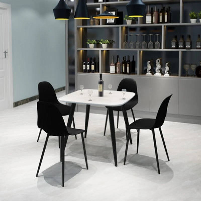 Image of Core Products Aspen White 80Cm Square Dining Table With 4 Black Plastic Curve Design Chairs