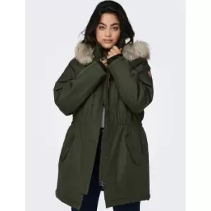 Image of Mid-Season Long Parka with Faux Fur Trim Hood