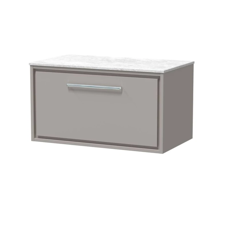 Image of Balterley 800mm Wall Hung Single Drawer Vanity with Marble Worktop - Pebble Grey Grey Unisex