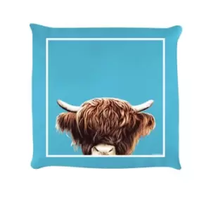 Image of Inquisitive Creatures Highland Cow Filled Cushion (One Size) (Sky Blue)