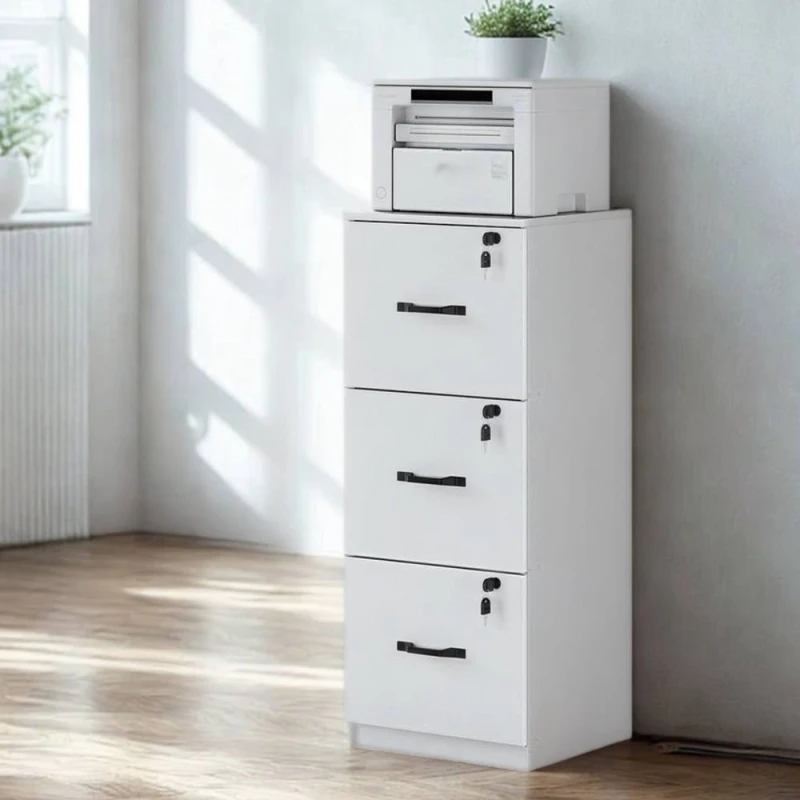 Image of Pirlo Plush 3 Drawer Filing Cabinet With Locks For Home Office in White White Unisex