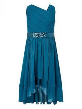 Image of Monsoon Girls Abigail One Shoulder Prom Dress - Teal, Size 13 Years, Women